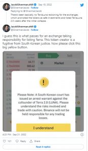 Users Are Alerted by Binance that they are Purchasing a Fugitive's Cryptocurrency (1)